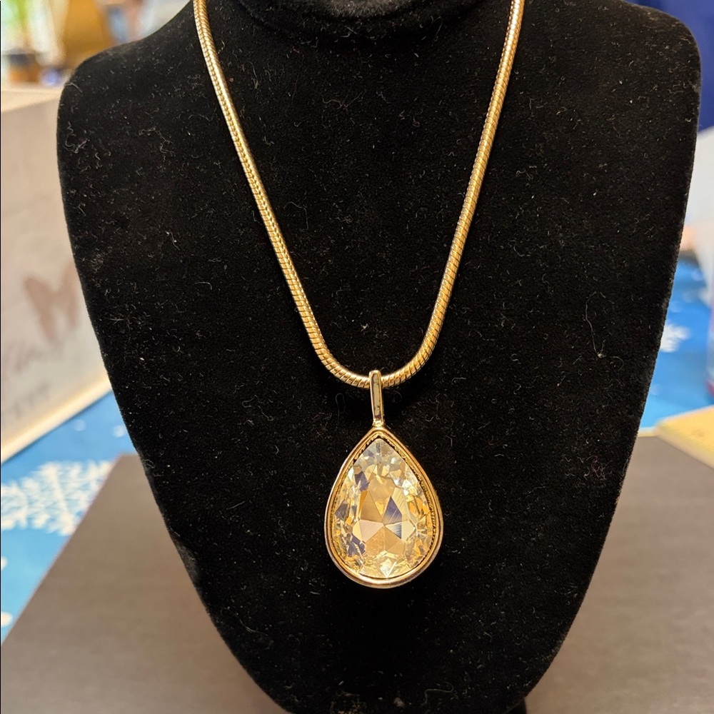 Chico's Gold Necklace with Crystal Teardrop Pendant